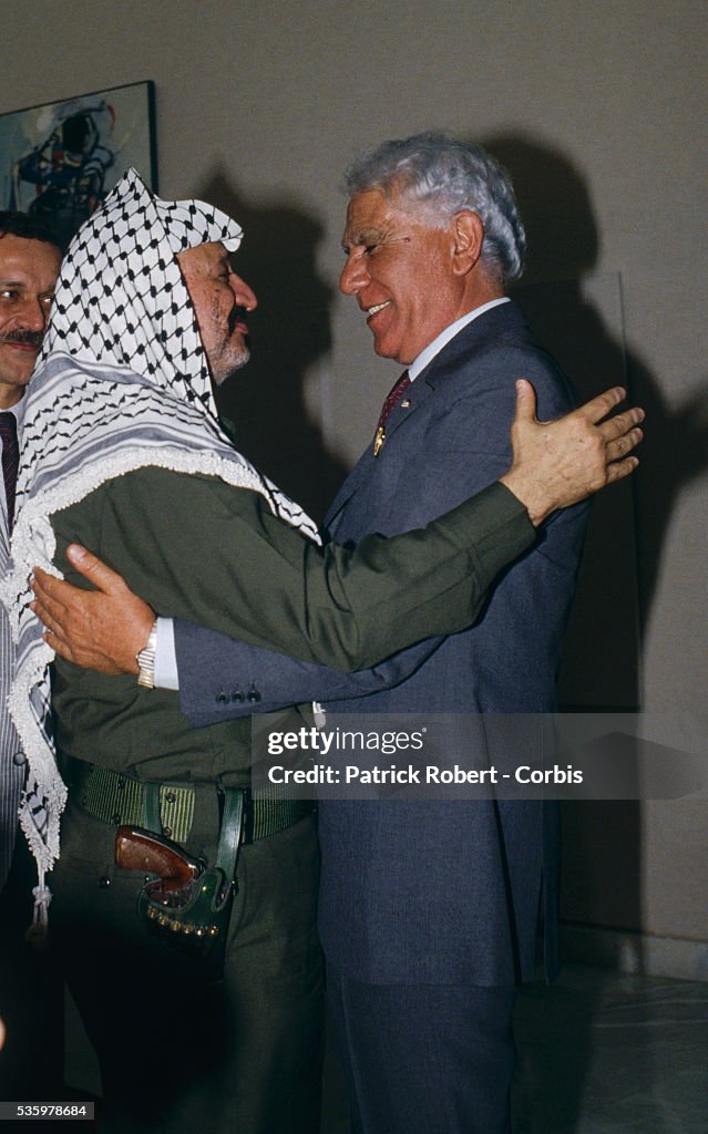 Yasser Arafat and Chadli Bendjeddid