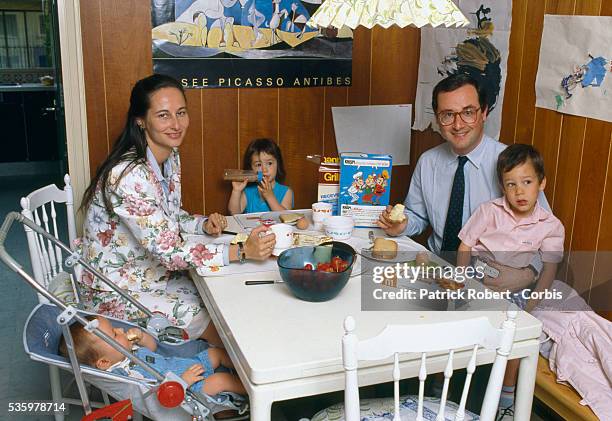 French socialist politicians Segolene Royal and husband Francois Hollande sit at the breakfast table with their three young children, Thomas ,...