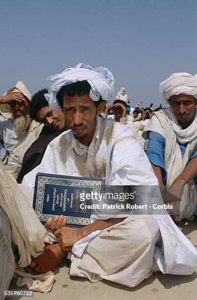 Group of Mauritanian men await deportation back to their homeland after a minor incident on the Senegal-Mauritania border in April 1989 led to...