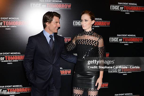 Tom Cruise and Emily Blunt attend 'Edge Of Tomorrow' Photocall at Cinema UGC Normandie on May 28, 2014 in Paris.