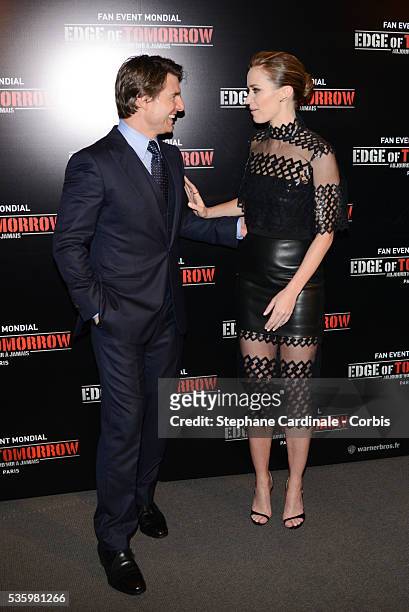 Tom Cruise and Emily Blunt attend 'Edge Of Tomorrow' Photocall at Cinema UGC Normandie on May 28, 2014 in Paris.