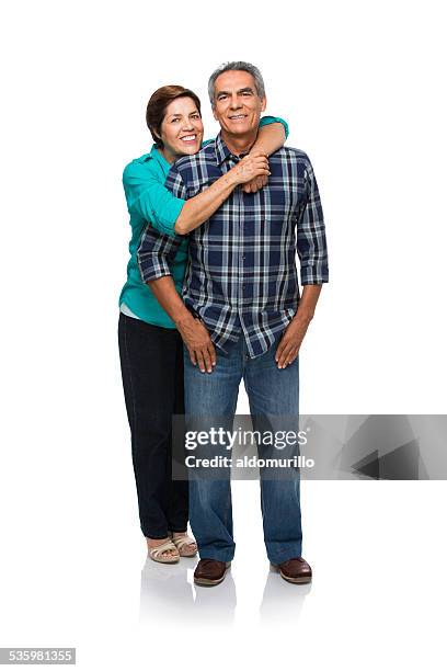 happy senior couple - old person on white background stockfoto's en -beelden