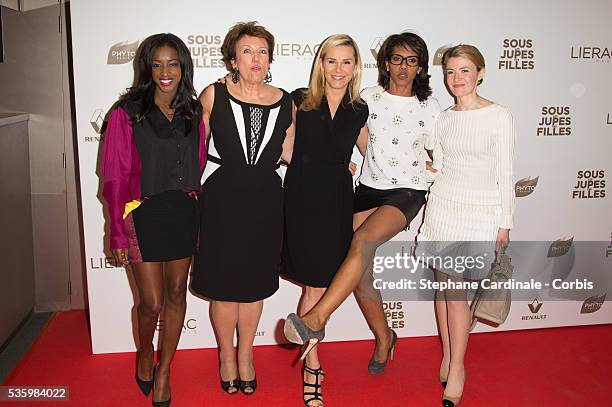 Hapsatou Sy, Roselyne Bachelot, Laurence Ferrari, Audrey Pulvar and Elizabeth Bost attend the Paris Premiere of 'Sous Les Jupes Des Filles' film at...