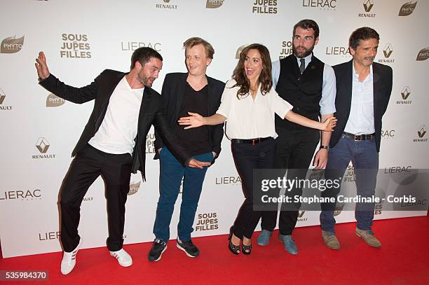 Guillaume Gouix, Alex Lutz, Audrey Dana, Stanley Weber and Pascal Elbe attend the Paris Premiere of 'Sous Les Jupes Des Filles' film at Cinema UGC...