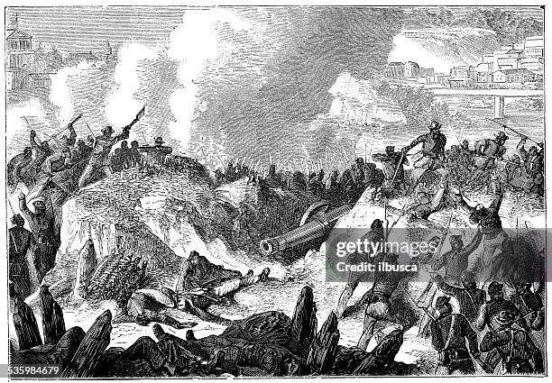 antique illustration of battle in richmond - american revolution 幅插畫檔、美工圖案、卡通及圖標