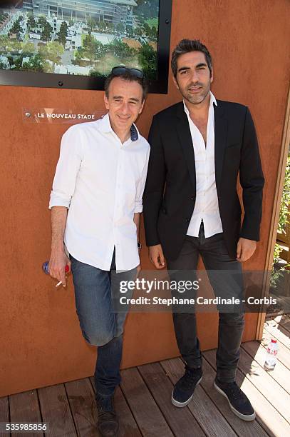 Elie Semoun and Ary Abittan attend the Roland Garros French Tennis Open 2014.