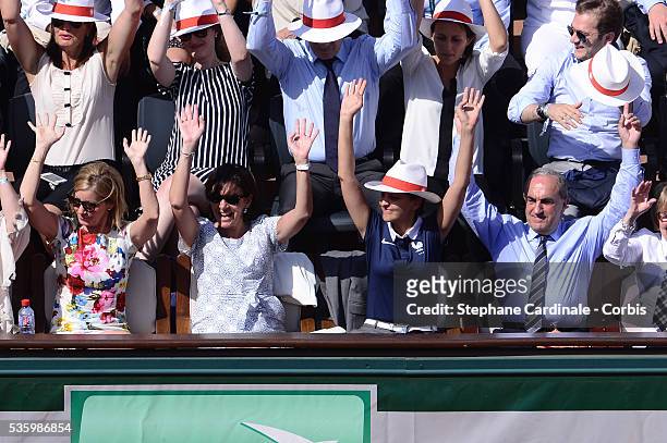 Former Player Chris Evert, Parisian mayor Anne Hidalgo, French Minister for Women's Rights and Sports Najat Vallaud-Belkacem and President of FFT...