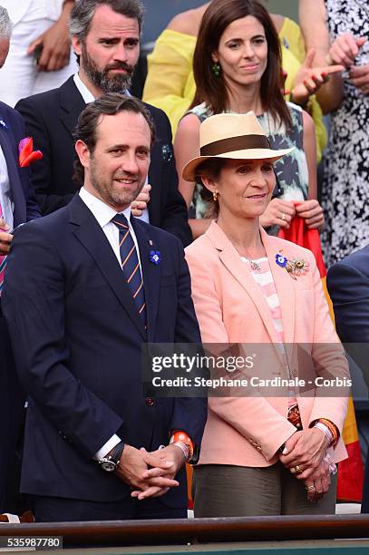 Jose Ramon Bauza Diaz y la Infanta Elena of Spain attend the Men's Final of Roland Garros French Tennis Open 2014 - Day 15 on June 8, 2014 in Paris