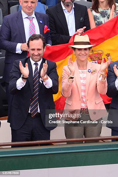 Jose Ramon Bauza Diaz y la Infanta Elena of Spain attend the Men's Final of Roland Garros French Tennis Open 2014 - Day 15 on June 8, 2014 in Paris