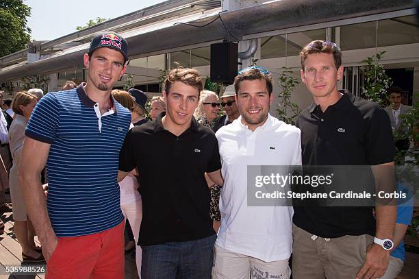 Pierre Vaultier, Jean-Francois Chappuis, Arnaud Bovolenta and Jonathan Midol attend the Roland Garros French Tennis Open 2014.