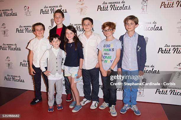 Matheo Boisselier and his 'friends' attend the 'les vacances du petit Nicolas' Premiere at Cinema Gaumont Capucine, in Paris.