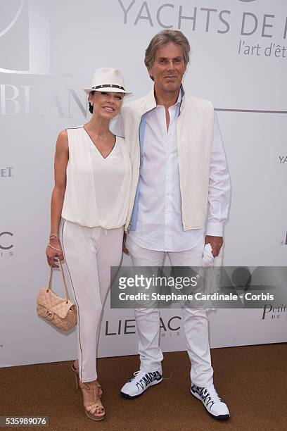 Alexandra Cardinale and Dominique Desseigne attend the 'Brunch Blanc' hosted by Barriere Group. Held on Yacht 'Excellence' on June 29, 2014 in Paris,...