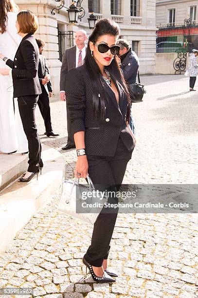 Ayem Nour attends the Versace show as part of Paris Fashion Week - Haute Couture Fall/Winter 2014-2015 on July 6, 2014 in Paris, France.