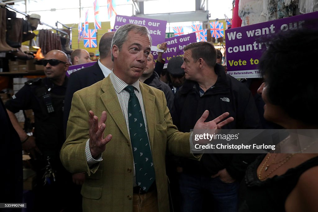 Nigel Farage Addresses EU Referendum Issues As He Continues On UKIP Bus Tour