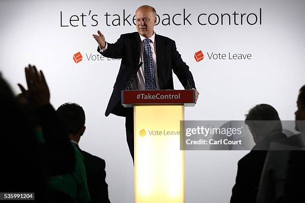 Leader of the House of Commons, Chris Grayling, speaks during a Vote Leave press conference on May 31, 2016 in London, England. Campaigning continues...