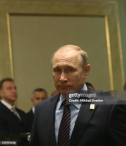 Russian President Vladimir Putin is seen during the Eurasian Economic Union Summit at Akorda Palace on May 31, 2016 in Astana, Kazakhstan. Heads of...