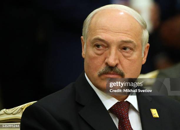 Belarussian President Alexander Lukashenko attends the plenary session of the Eurasian Economic Union Summit at Akorda Palace on May 31, 2016 in...