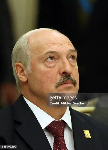 Belarussian President Alexander Lukashenko attends the plenary session of the Eurasian Economic Union Summit at Akorda Palace on May 31, 2016 in...