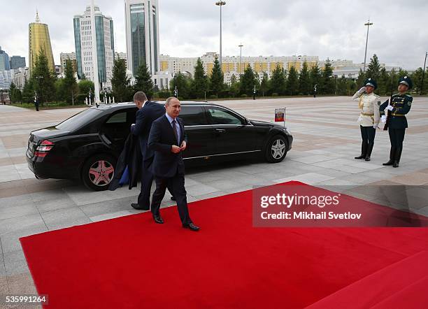 Russian President Vladimir Putin arrives to the Eurasian Economic Union Summit at Akorda Palace on May 31, 2016 in Astana, Kazakhstan. Heads of the...