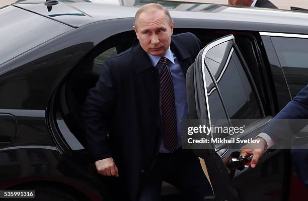 Russian President Vladimir Putin arrives to the Eurasian Economic Union Summit at Akorda Palace on May 31, 2016 in Astana, Kazakhstan. Heads of the...