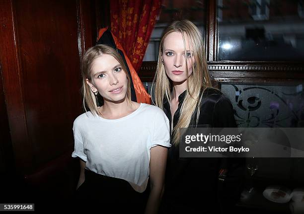 Elena Perminova and Daria Strokous attend the Dior Welcome Dinner at the Lady Dior Pub to celebrate the Cruise Collection 2017 on May 30, 2016 in...
