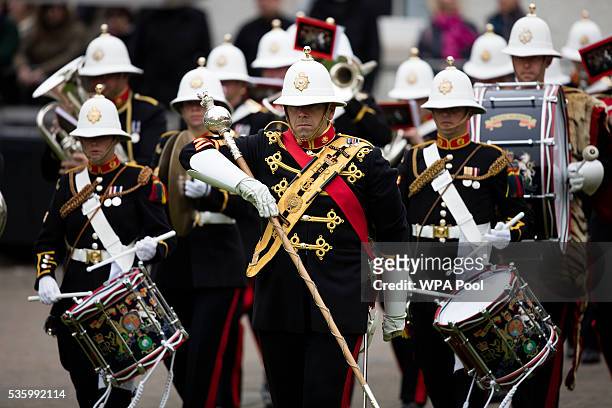 The band of the Royal Marines play at the commemorations of the 100th anniversary of the Battle of Jutland at St Magnus Cathedral on May 31, 2016 in...