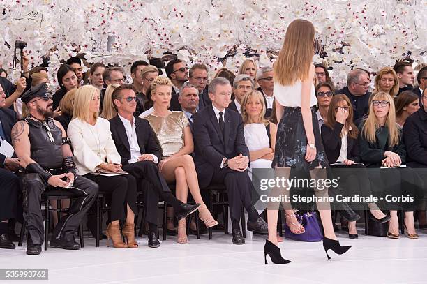 Peter Marino, Princess Marie Chantal of Greece, Sean Penn, Charlize Theron, Bernard Arnault, Helene Arnault - Christian Dior show during the Paris...