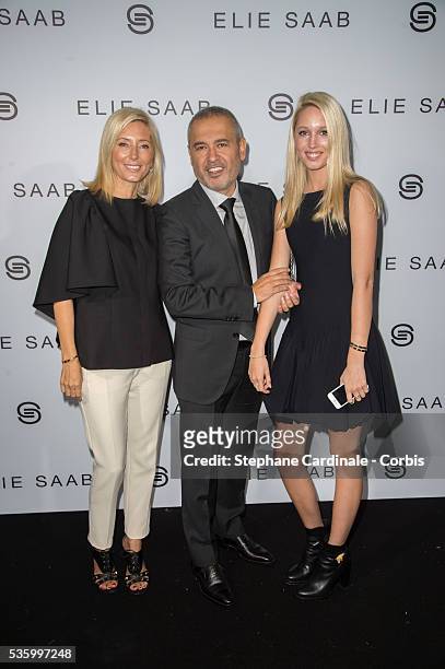 Princess Marie Chantal of Greece, Elie Saab and Princess Olympia of Greece in backstage at the Elie Saab show during the Paris Fashion Week - Haute...