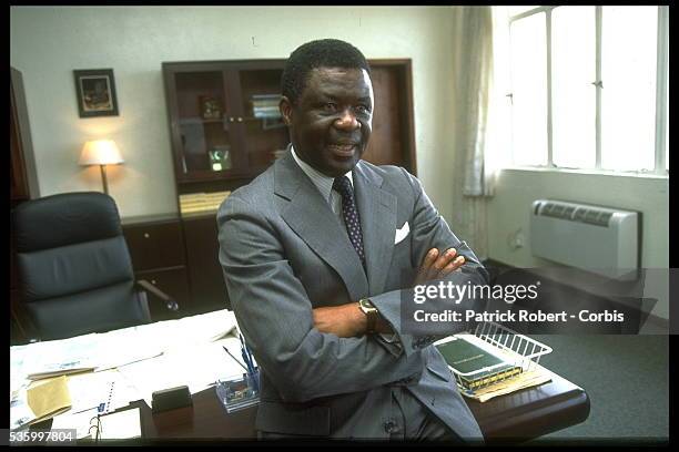 James Jonah, president of the I.N.E.C. In his office in Freetown.