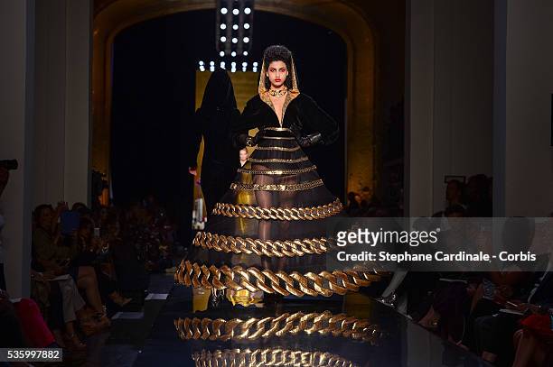 Model walks the runway at the Jean Paul Gaultier show during the Paris Fashion Week - Haute Couture Fall/Winter 2014-2015
