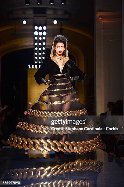 Model walks the runway at the Jean Paul Gaultier show during the Paris Fashion Week - Haute Couture Fall/Winter 2014-2015