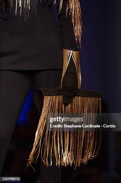 Bag detail is seen as a model walks the runway at the Jean Paul Gaultier show during the Paris Fashion Week - Haute Couture Fall/Winter 2014-2015