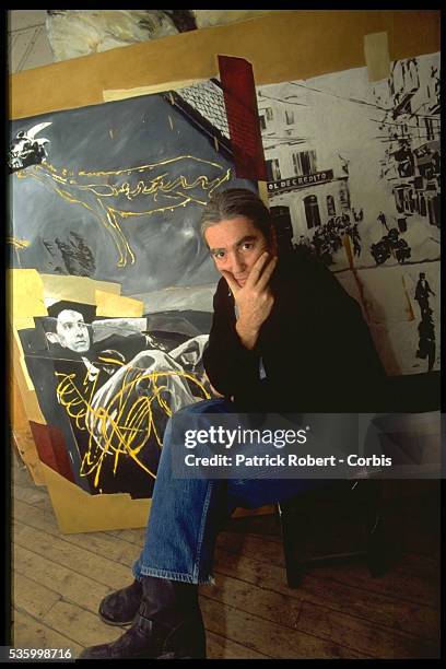 THE PAINTER JEAN-PAUL CHAMBAZ IN HIS STUDIO