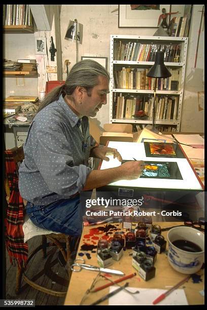 THE PAINTER JEAN-PAUL CHAMBAZ IN HIS STUDIO