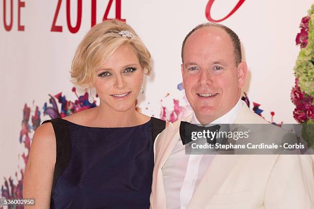 Princess Charlene of Monaco and Prince Albert II of Monaco attend the 66th Monaco Red Cross Ball Gala at Sporting Monte-Carlo on August 1, 2014 in...