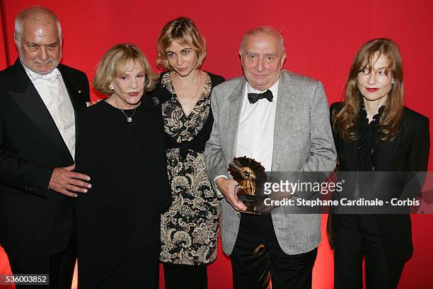 Jean-Claude Brialy, Jeanne Moreau, Emmanuelle Beart, Claude Chabrol and Isabelle Huppert attend the tribute to Claude Chabrol Grand Siecle Laurent...