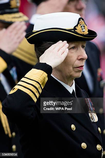 Princess Anne, Princess Royal attends commemorations of the 100th anniversary of the Battle of Jutland at St Magnus Cathedral on May 31, 2016 in...