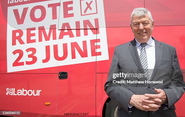 Alan Johnson, Labour MP and former Home Secretary, poses for a picture during a visit to Barry with the the Labour IN for Britain campaign battle bus...