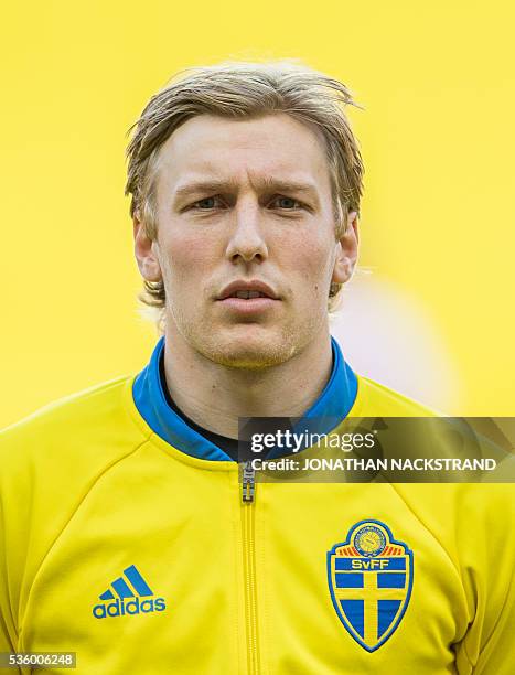 Sweden's midfielder Emil Forsberg is pictured ahead of the friendly football match between Sweden and Slovenia at Swedbank stadium in Malmo on May...