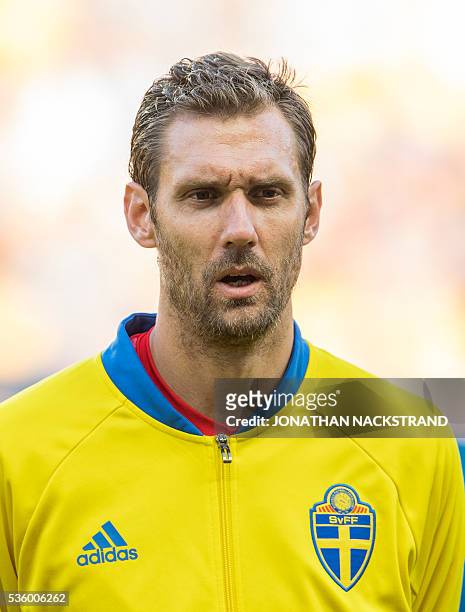 Sweden's goalkeeper Andreas Isaksson is pictured ahead of the friendly football match between Sweden and Slovenia at Swedbank stadium in Malmo on May...