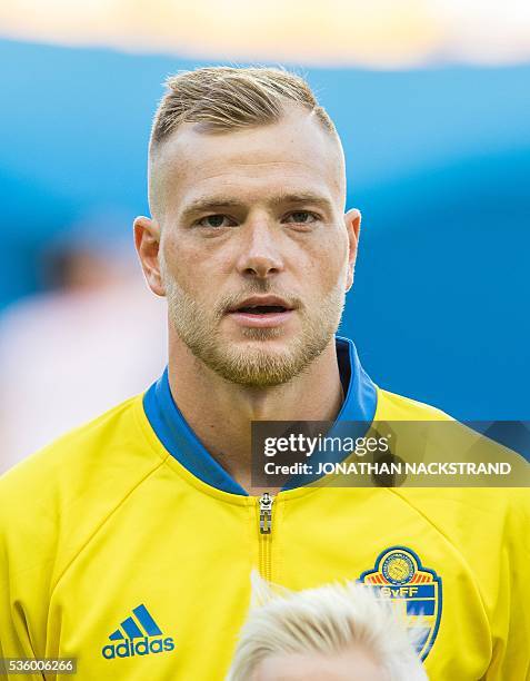 Sweden's forward John Guidetti is pictured ahead of the friendly football match between Sweden and Slovenia at Swedbank stadium in Malmo on May 30,...