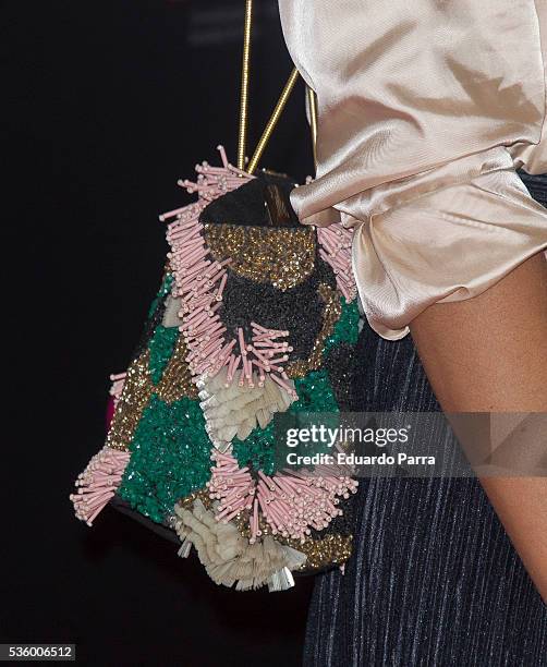 Actress Amaia Salamanca, bag detail, attends the 'Nuestros Amantes' photocall at Palafox cinema on May 31, 2016 in Madrid, Spain.