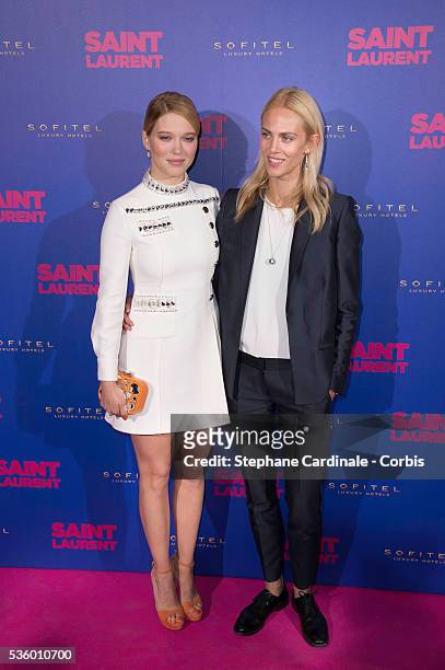 Lea Seydoux and Aymeline Valade attend the "Saint Laurent" Premiere, at Centre Pompidou on September 23, 2014 in Paris, France.
