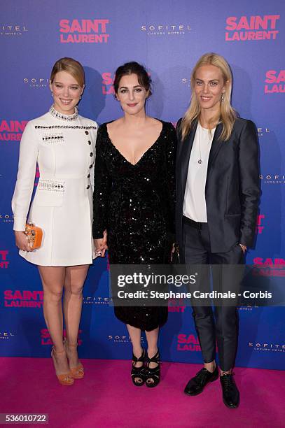 Lea Seydoux, Amira Casar and Aymeline Valade attend the "Saint Laurent" Premiere, at Centre Pompidou on September 23, 2014 in Paris, France.