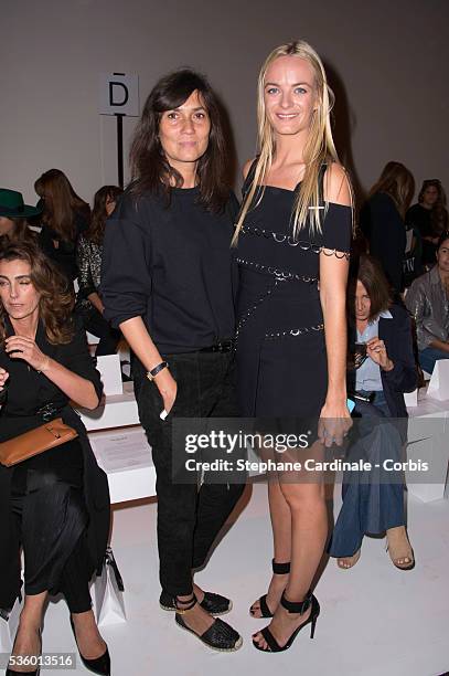 Emmanuelle Alt and Virginie Courtin Clarins attend the Mugler show as part of the Paris Fashion Week Womenswear Spring/Summer 2015 on September 27,...