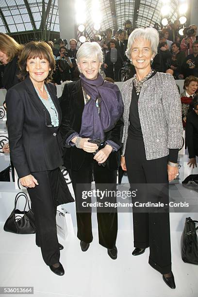 Lise Toubon, Francoise De Panafieu and Christine Lagarde at the Chanel Fall/Winter 2007-2008 collection during Paris Fashion Week.