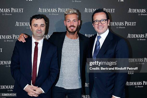 General Manager France Nicolas Besancon, Singer Matt Pokara and CEO of Audemars Piguet Francois Henry Bennahmias attends the Audemars Piguet Rue...