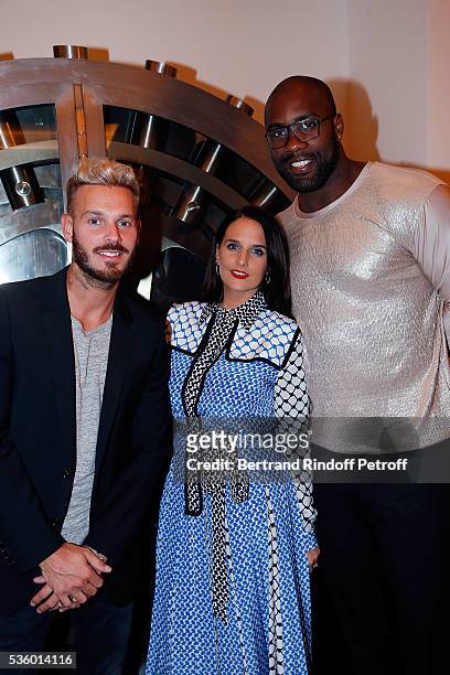Matt Pokora, Helene Sy and Omar Sy attend the Audemars Piguet Rue Royale Boutique Opening on May 26, 2016 in Paris, France.