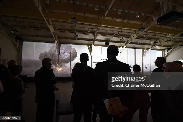 Guests watch a film re-enactment about the Battle of Jutland projected inside HMS Caroline on May 31, 2016 in Belfast, Northern Ireland. HMS Caroline...