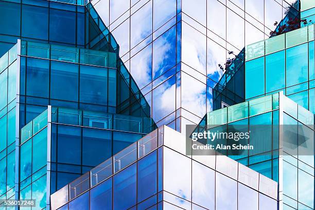 architecture, reflections, glass buildings - downtown new york 個照片及圖片檔